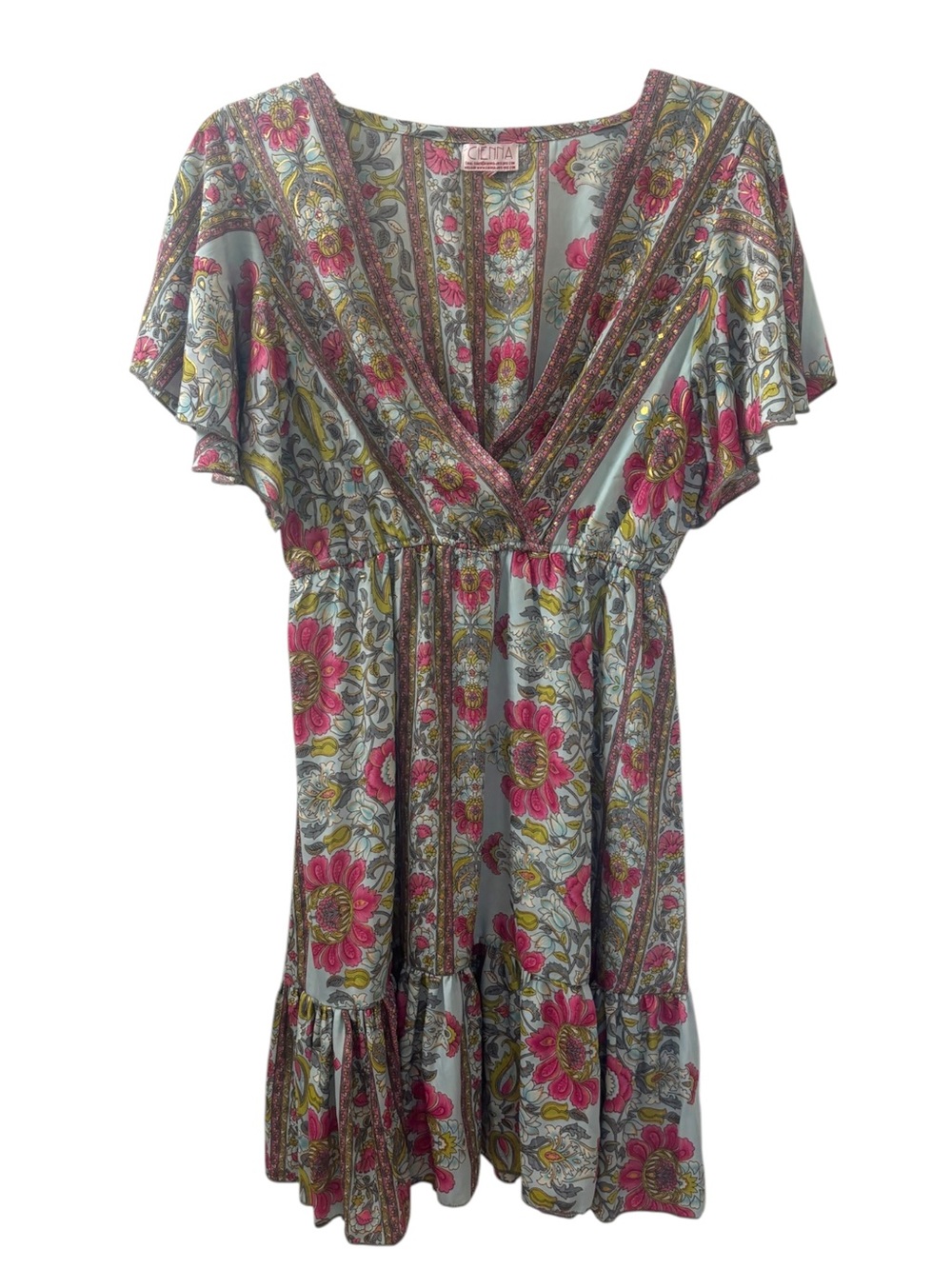 Cienna Designs Naomi Silk Blend V-Neck Midi Dress Size Medium